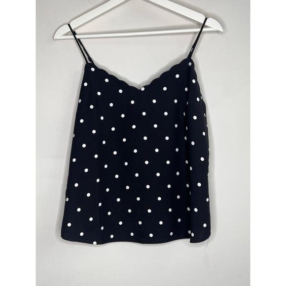 J. Crew Polka Dot Sleeveless Scalloped Cami Tank Top Black/White BI153 Size 4 - Picture 4 of 12